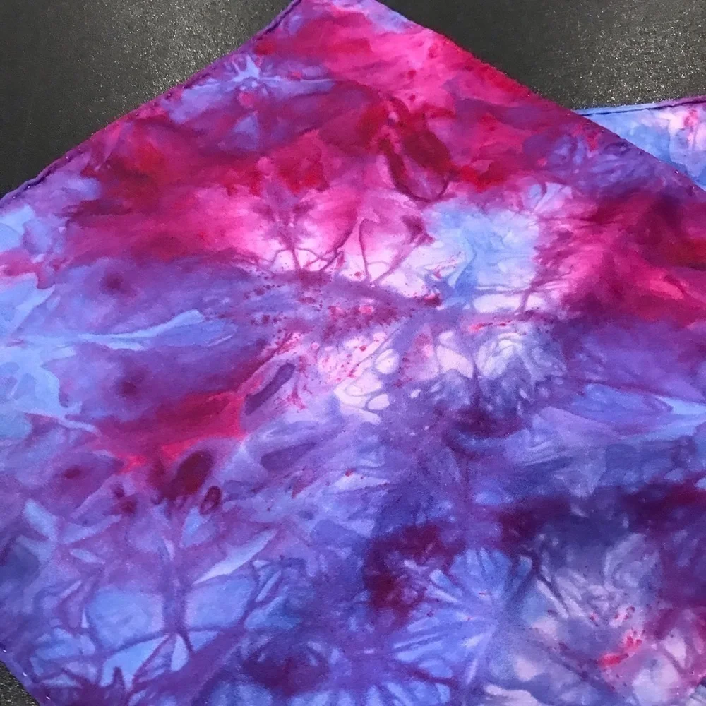 2 tie dye immersion dyed silk handkerchiefs purple magenta